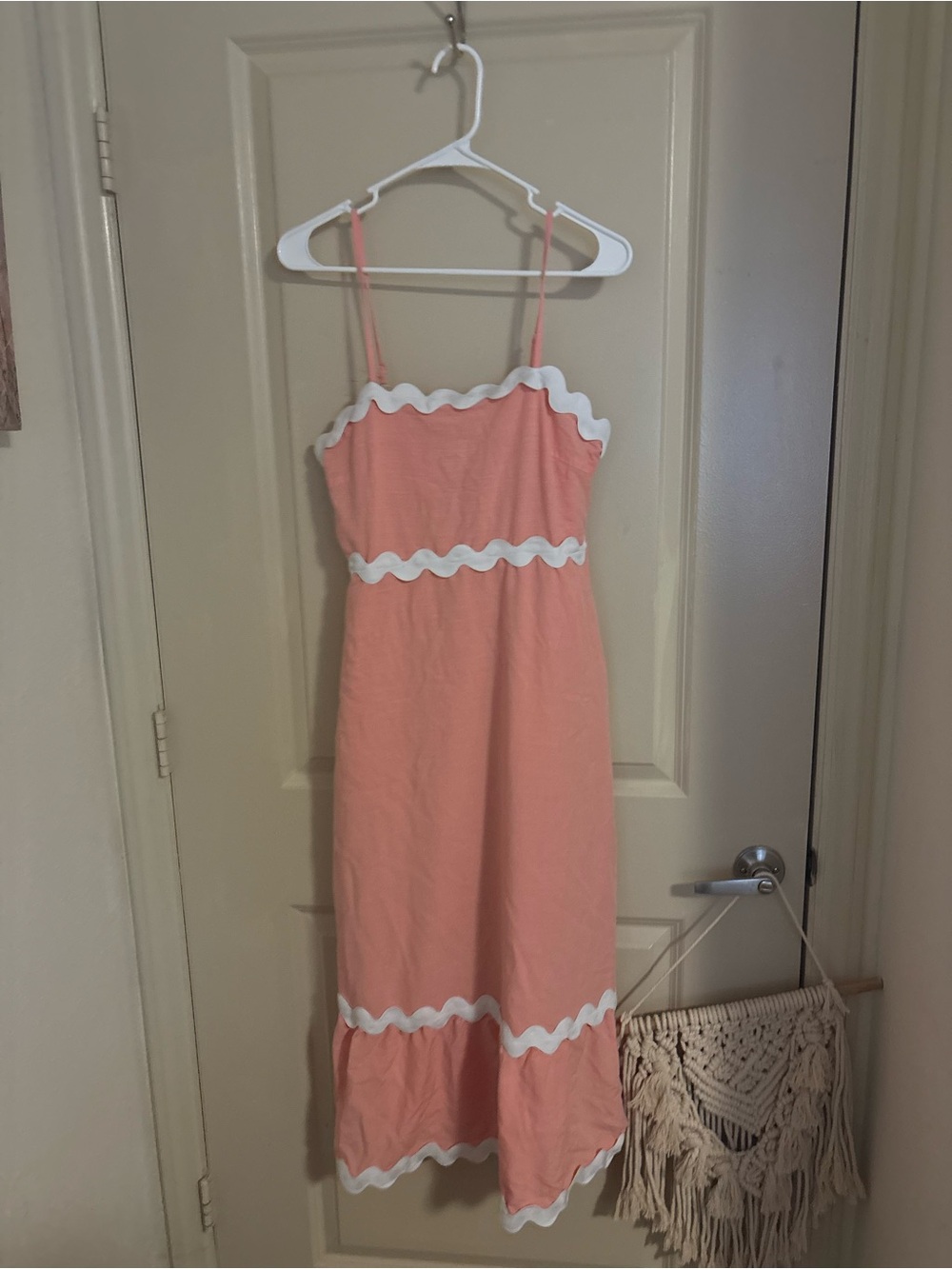 Peach Midi Sundress with White Scalloped Trim